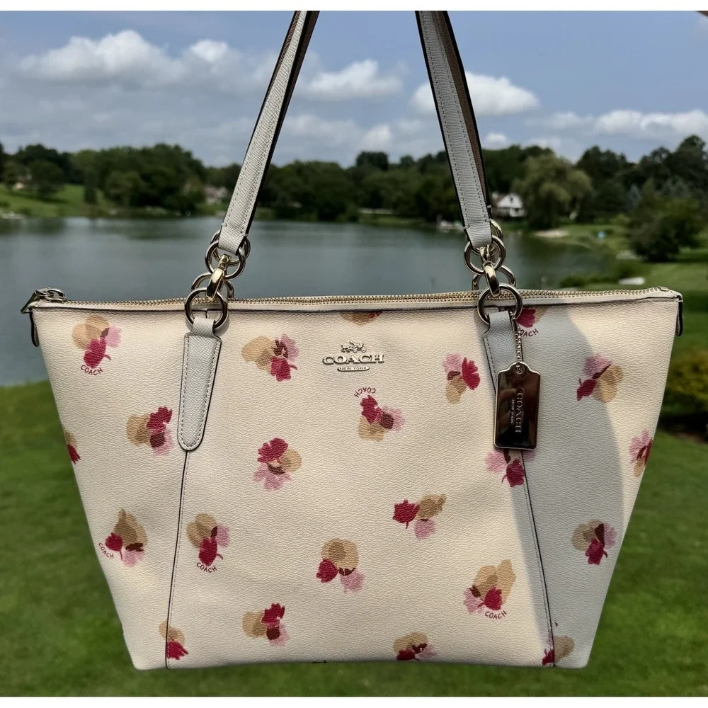 Coach Floral Ava Tote - F55192 Handbag Purse Cream ~ Red ~ Pink Toned